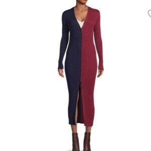STAUD Shoko Maxi Cardigan/dress. Navy and Burgundy Ribbed Dress.
